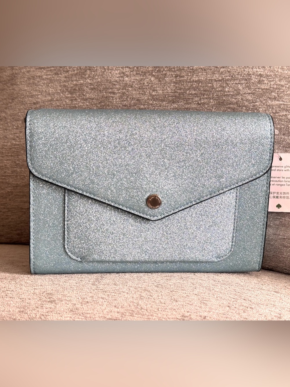 NWT Kate Spade Tinsel Glitter Flap Crossbody Bag in Frosty Sky Blue K9336